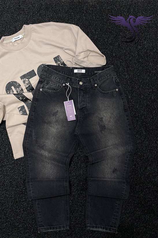 شلوار جین مردانه زغالی راسته مدل ترند