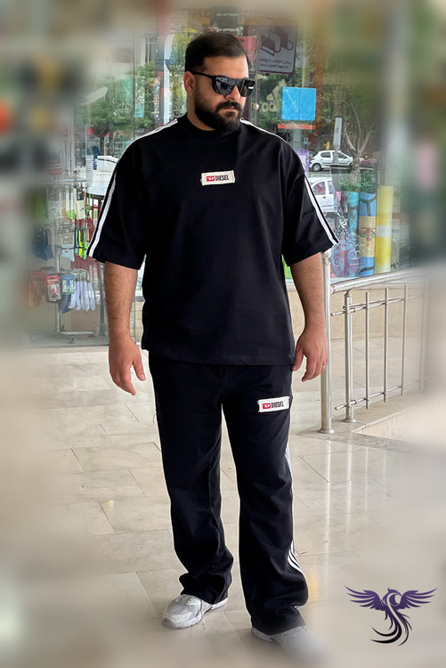 ست تیشرت شلوار دیزل سه خط رنگ مشکی