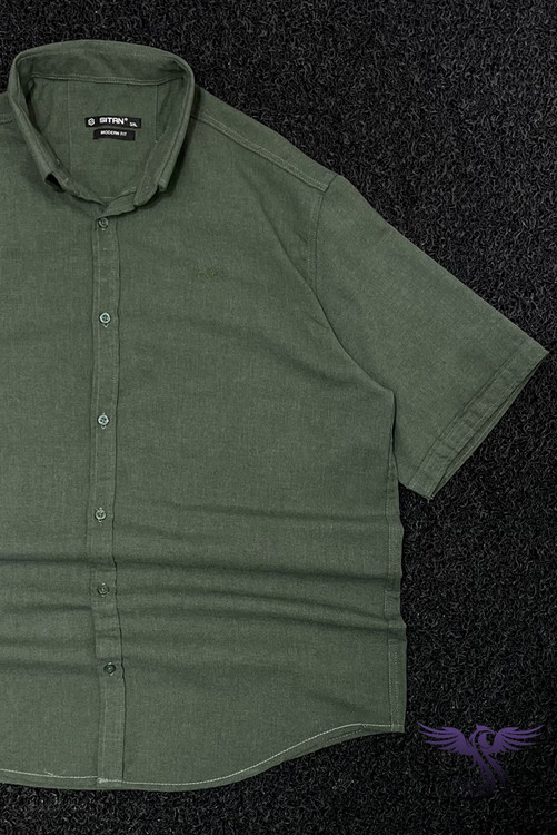 پیراهن لینن مردانه کژوال رنگ طوسی پررنگ