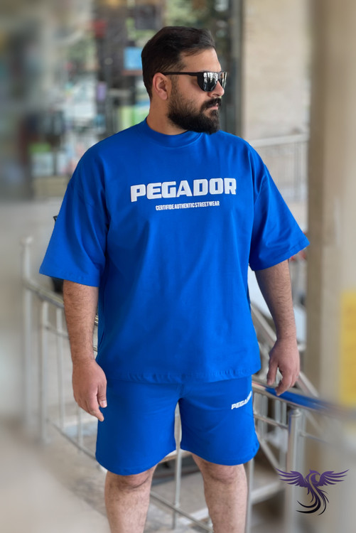 ست تیشرت شلوارک اسپرت چاپدار آبی نمای نزدیک