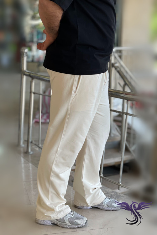 شلوار اسلش مردانه بگ استایل کمرکش رنگ شیری