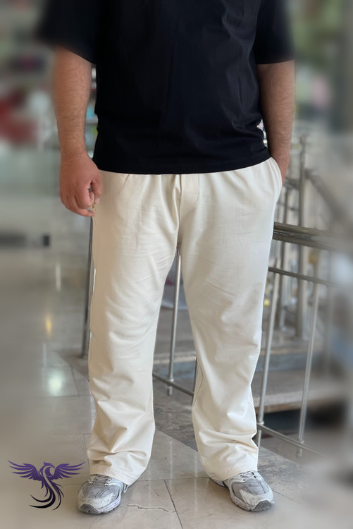 شلوار اسلش مردانه بگ استایل کمرکش رنگ شیری نمای پشت