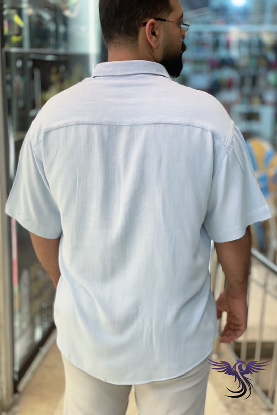 پیراهن لینن مردانه آستین کوتاه پارچه لخت قواره آزاد